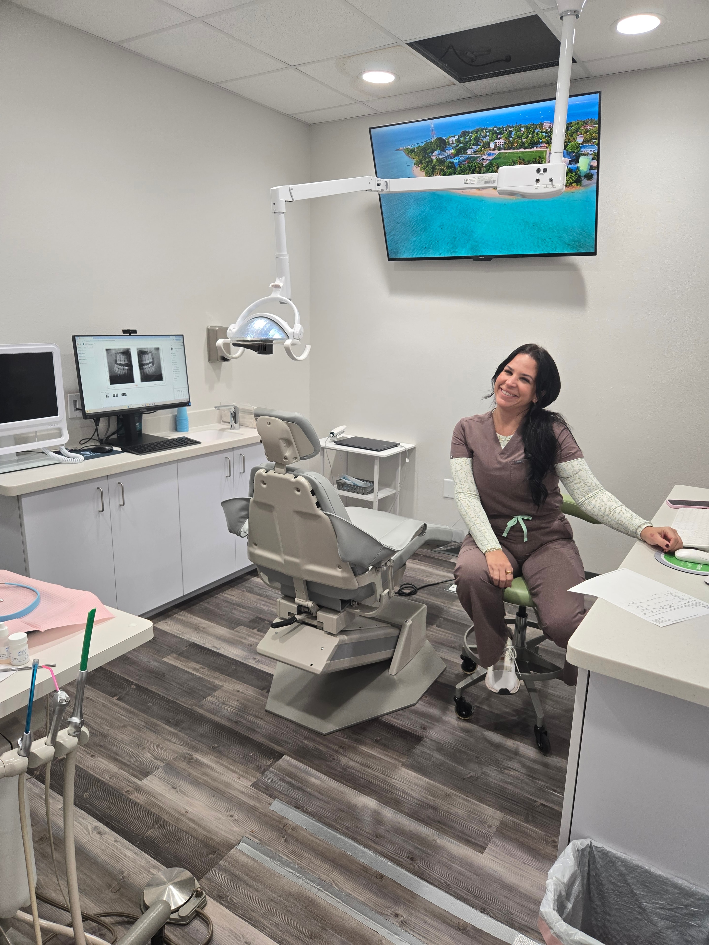 Modern dental treatment chair in a clean clinic room
